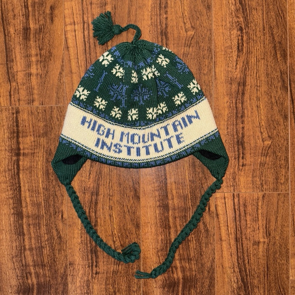 Vermont Originals Wool Ear Flap Hat High Mountain Institute Fleece Lined Green